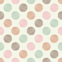 Polka dot seamless pattern. Embroidery stitches. Scribble texture. Textile rapport.