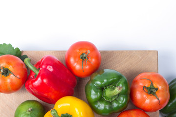 Fresh fruits and vegetables isolated on white background,Red green yellow vegetables,Fresh fruits and vegetables piled together on a white background,Close up vegetables and fruits