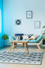 Blue, cozy living room