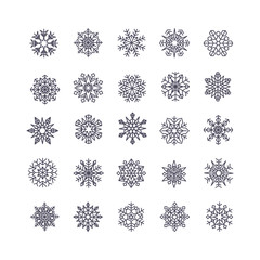 Black snowflakes line icon on white background.