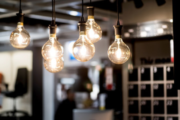 led bulbs hanging from the ceiling