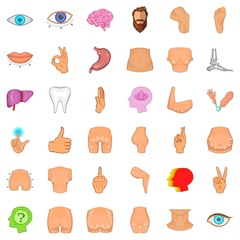 Human body icons set, cartoon style