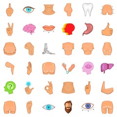 Human organ icons set, cartoon style