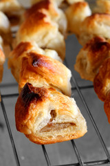 Sausage rolls on a cooling rack with selective color