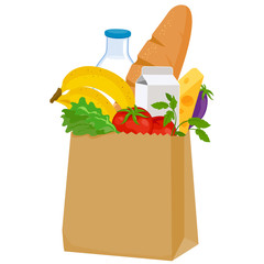 Paper shopping bag with groceries. Vector illustration