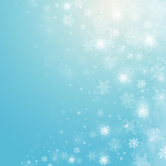 Christmas winter abstract background with snowflakes, bokeh lights and place for text. Christmas New Year's wallpaper