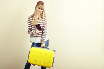 girl with travel suitcase