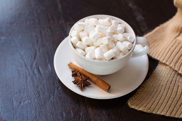 christmas decorative hot beverage cup cacao or chocolate with marshmallow