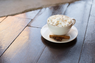 christmas decorative hot beverage cup cacao or chocolate with marshmallow