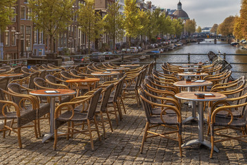 View of empty outdoor cafe.