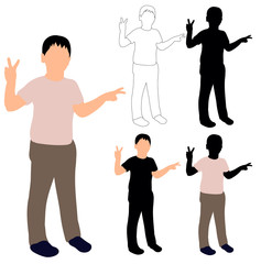 isolated silhouette little boy playing, sketch of child, flat style