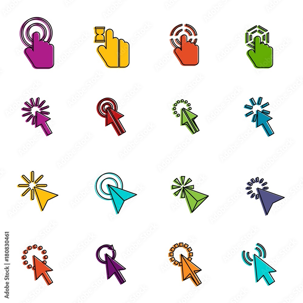 Poster mouse pointer icons doodle set