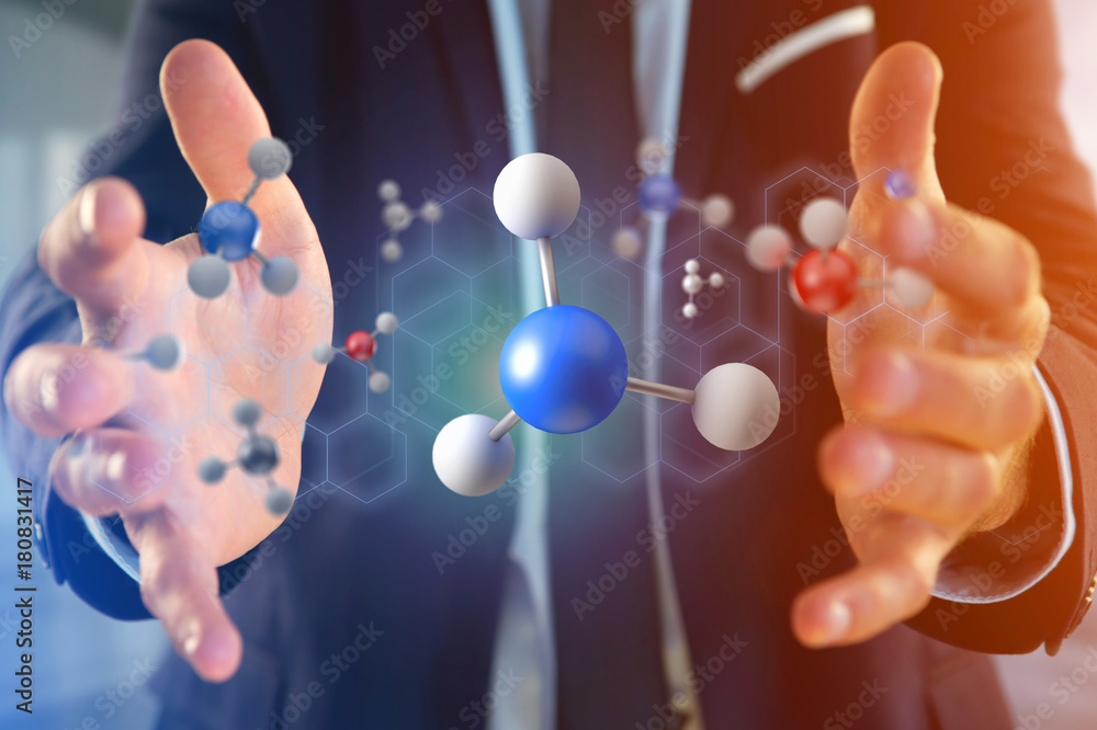 Poster 3d rendering molecule on a displayed on a medical interface