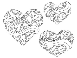 Pattern doodle black white heart graphic sketch background illustration vector