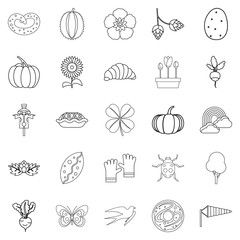 Plant food icons set, outline style