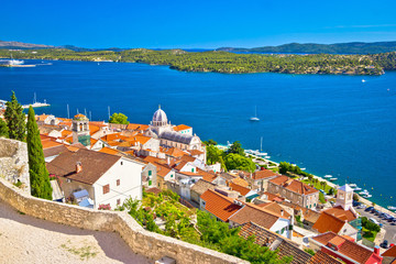 Naklejka na ściany i meble Sibenik waterfront and st James cathedral view from above