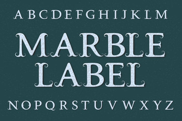 Marble label typeface. Isolated english alphabet.