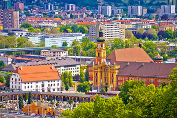 Panoramic aerial view of Innsbruck in Alps