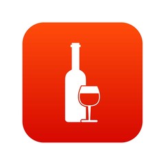 Wine bottle and glass icon digital red