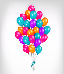 Horizontal line, border of shiny colorful balloons, party banner, poster, greeting card decoration element, realistic vector illustration. Bunch, group, line of colorful shiny balloons
