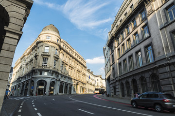 Street with classical buildings in Brussels, Belgium