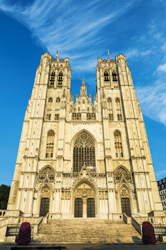 Facade of the Cathedral of Brussels in Belgium