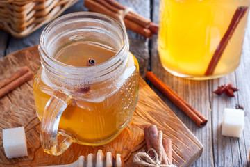 Traditional Russian drink with honey and cinnamon - sbiten, horizontal