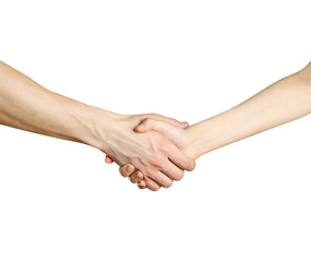 Handshake men and women. Isolated on a white background