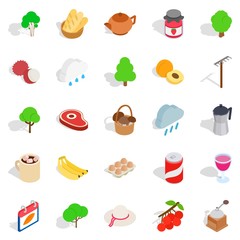 Cozy evening icons set, isometric style