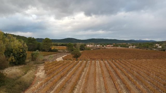 vol a&eacute;rien au dessus de vignes aux couleurs d'automne dans le sud de la France