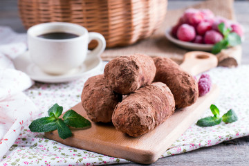 Traditional russian cake truffle potatoes, selective focus