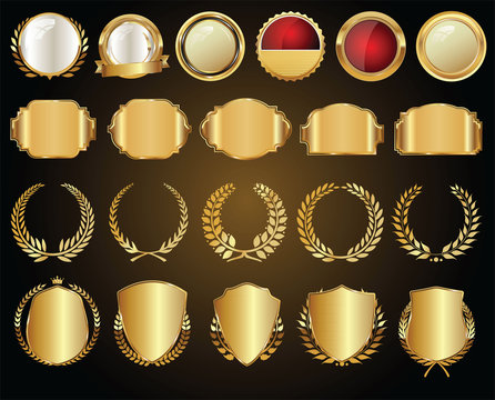 Golden shields laurel wreaths and badges collection