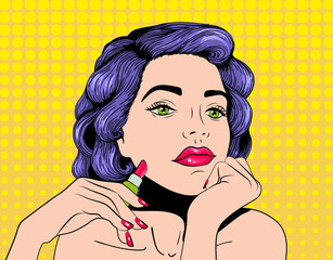 Pop art design. Woman with lipstick