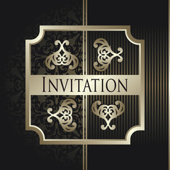 Vintage invitation with frame on floral and striped background