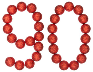 Numeral 90, ninety, from decorative balls, isolated on white background