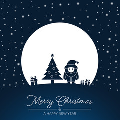 Naklejka premium santa claus and christmas tree - blue
