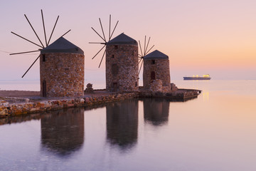Sunrise image of the iconic windmills in Chios town.
