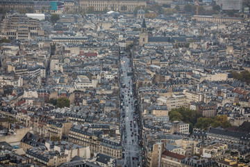 Obraz premium Paris, France - November, 2017. Areal view of Paris with Eiffel tower in the distance