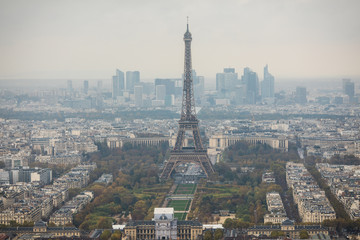 Paris, France - November, 2017. Areal view of Paris with Eiffel tower in the distance