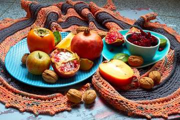 Persimmon, pomegranate, kiwi cranberries