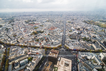 Fototapeta na wymiar Paris, France - November, 2017. Areal view of Paris with Eiffel tower in the distance