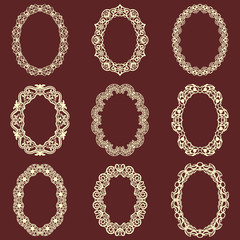 Set of  oval vintage frames isolated background. Vector design elements that can be cut with a laser. A set of frames made of decorative lace borders.