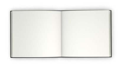 Open booklet with dark hardcover and blank square pages mock-up illustration.