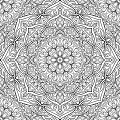 Vector seamless pattern mandala flower on a white background. Monochrome black and . Doodle lace . illustration. Round ornamental geometric doily tracery