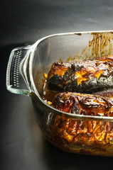 Mackerel, baked in a glass container