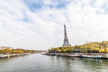 Fototapeta na wymiar Paris, France - November, 2017. Eiffel tower on sunny day. Paris Best tourist Destinations in Europe