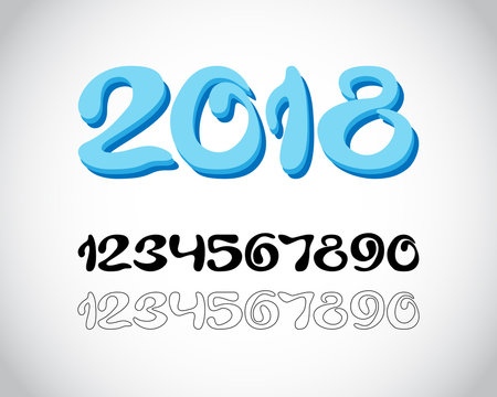 2018 New Year from icy numbers. Hand drawn numbers font set for your winter design. Vector illustration