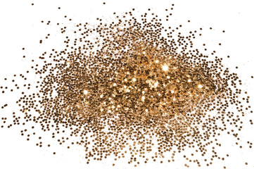 Textured background with golden glitter sparkle on white, decorative spangles