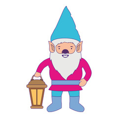 gnome with colorful costume and hand lamp with purple contour