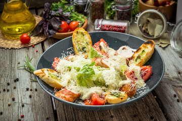 Healthy Grilled Chicken Caesar Salad with Cheese